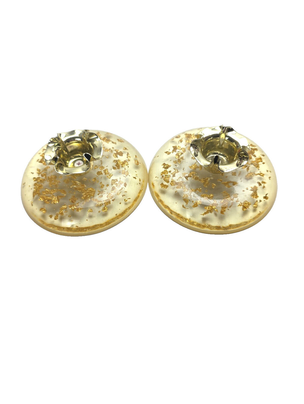 Lucite Taper Candlestick Candle Holder Set of 2 Light Gold Flakes-Vintage